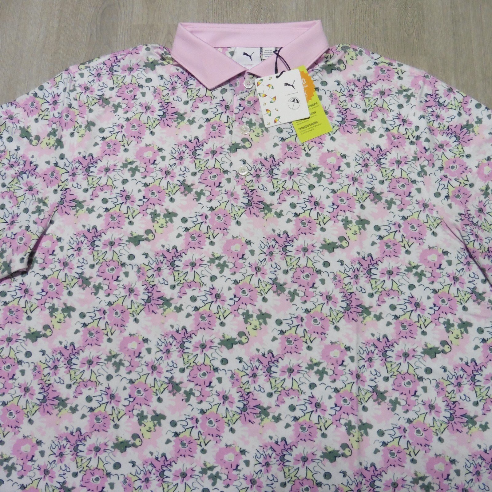 PUMA Arnold Palmer Men's 2XL Floral Golf Polo Shirt White Pink