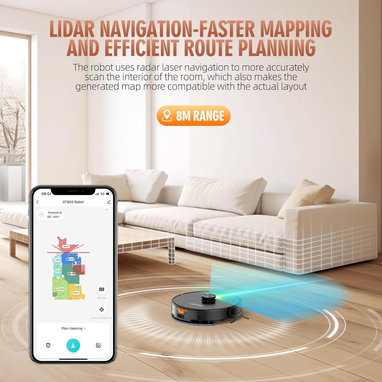 Robot Vacuum and Mop Combo with Self-Emptying Station (60-Day), LiDAR Navigation