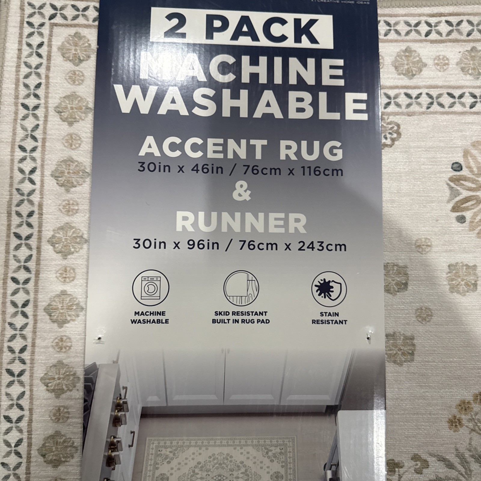 New Wyatt&Ash Washable 2-Pc Runner and Accent Rug Set 30”x46” And 30”x96” Zinn