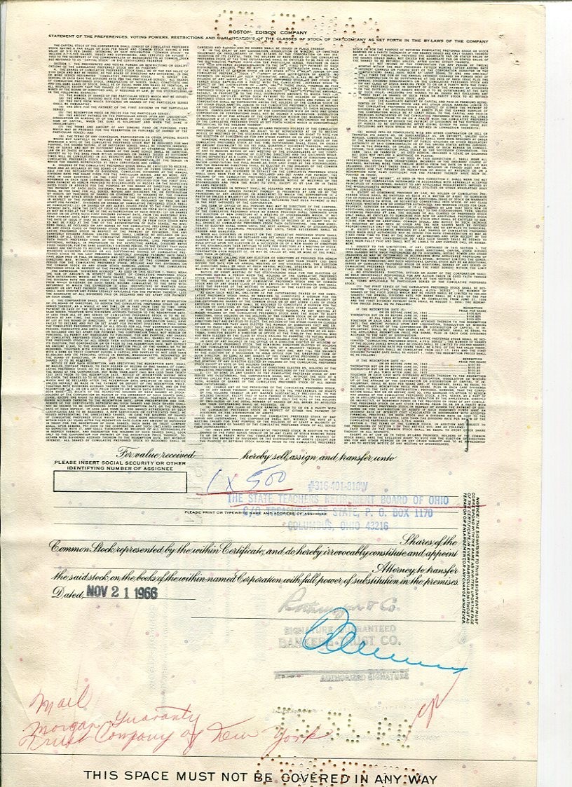 Boston Edison Co - Original Stock Certificate - 1964 lotmar4638