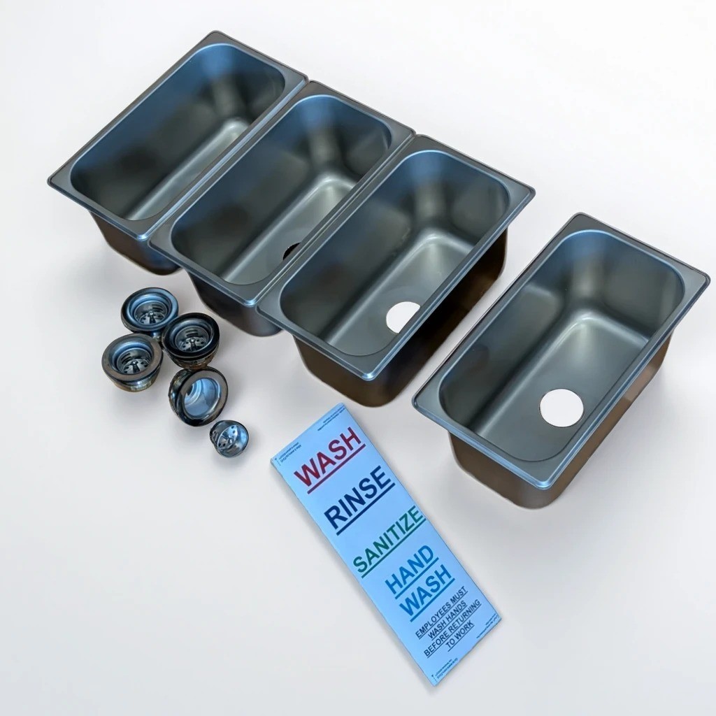 4-Compartment Drop-in Concession Sink Kit w Strainers & Stickers (Small)