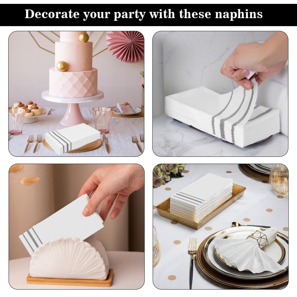 Silver Guest Towel Napkins - Disposable Hand Towels for Bathroom, Kitchen, & .