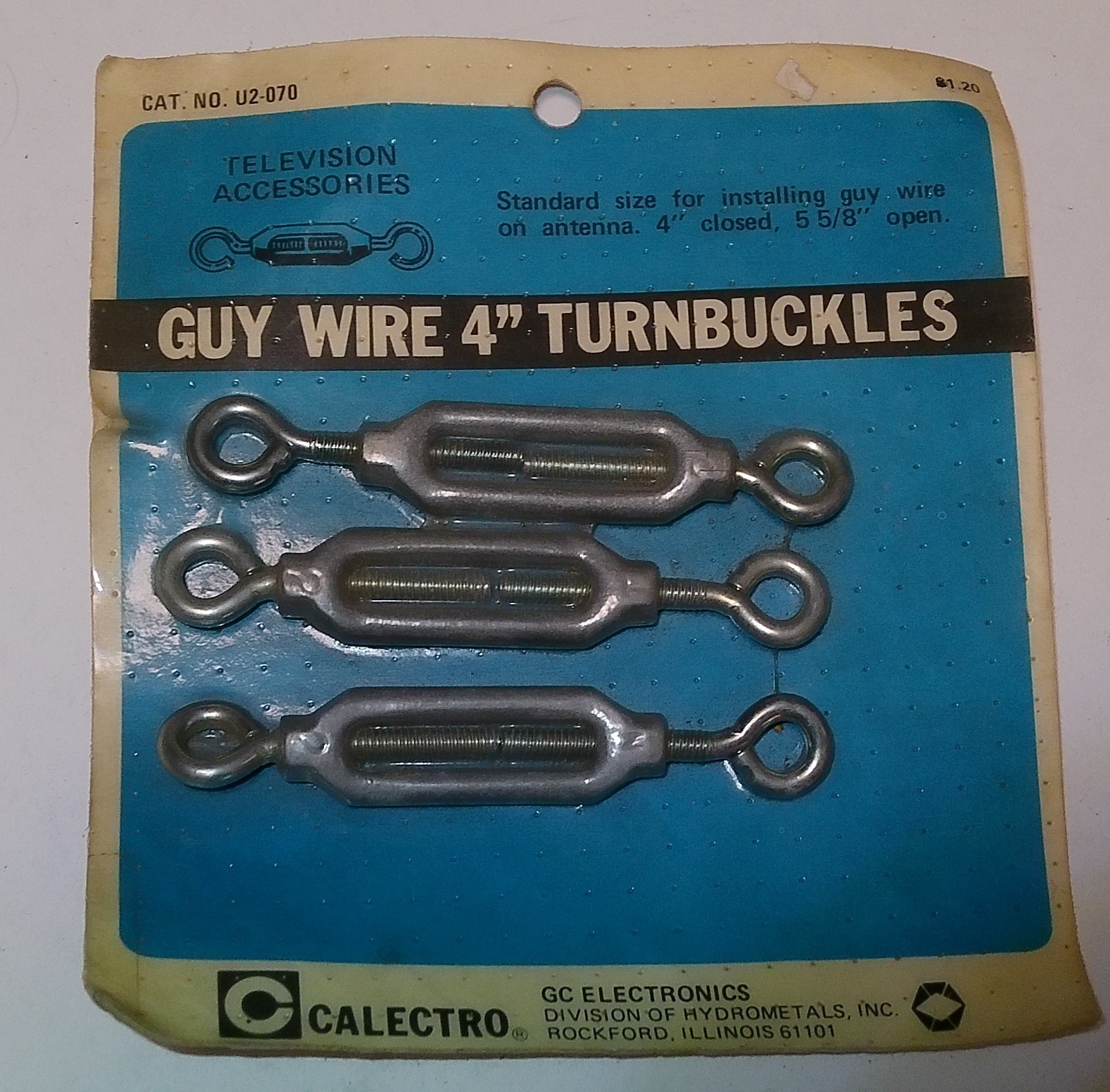 Vintage Calectro Guy Wire 4" Turnbuckles, Cat. No. U2-070, NOS USA, 3 pieces