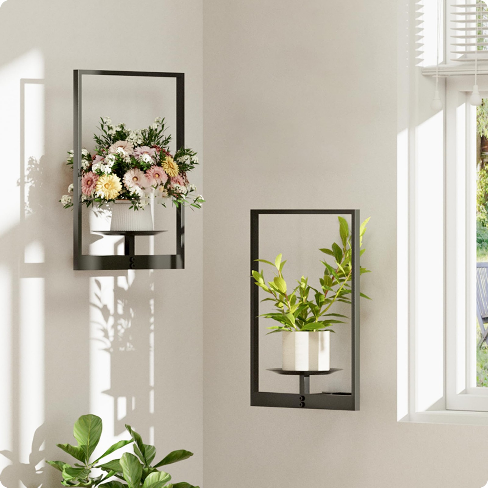 Black Metal Wall Plant Holder - 2-Pack Wall Mounted Plant Stands and Hanging ...
