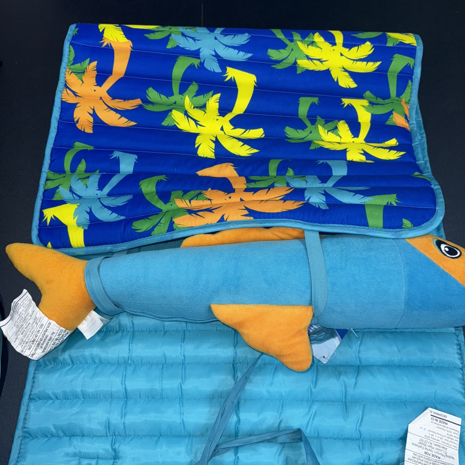 Banana Boat Roll Up Beach Mat w/ Fish Plush Pillow 47"x 24" Blue Orange Camping
