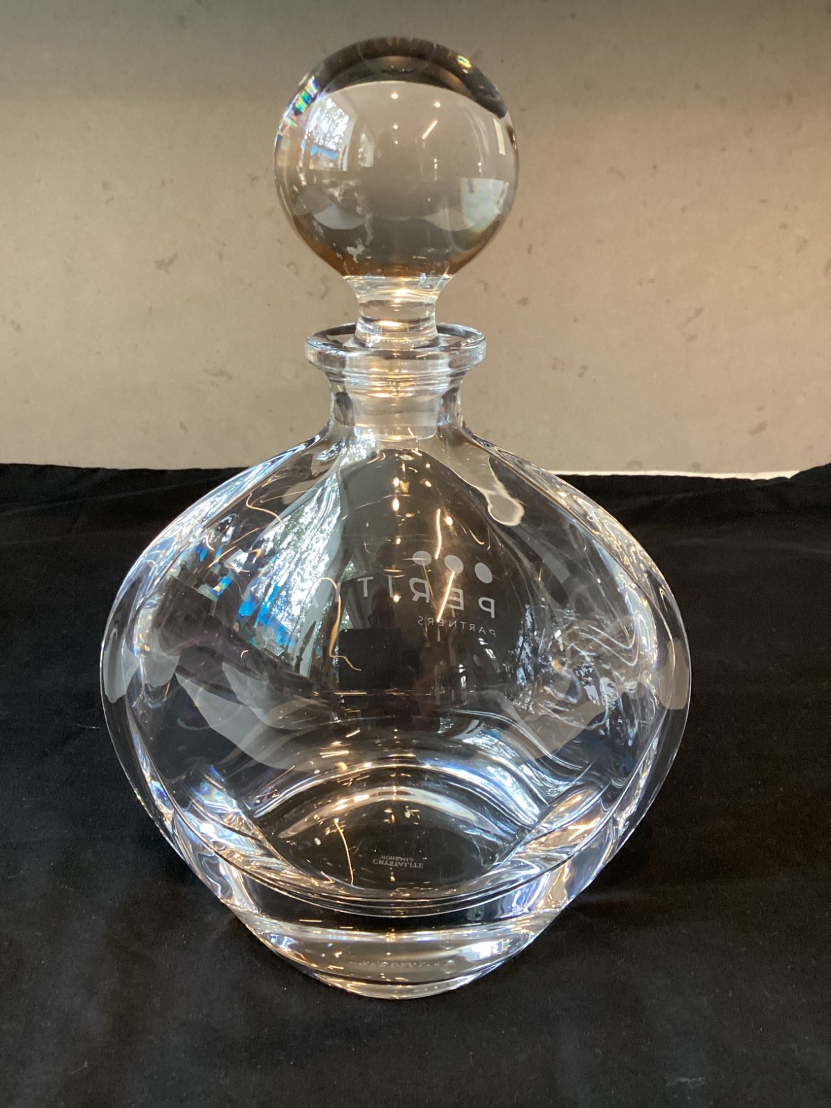 Crystalite Bohemia Crystal Decanter Carafe, Business Engraving, 22 oz/650 ml