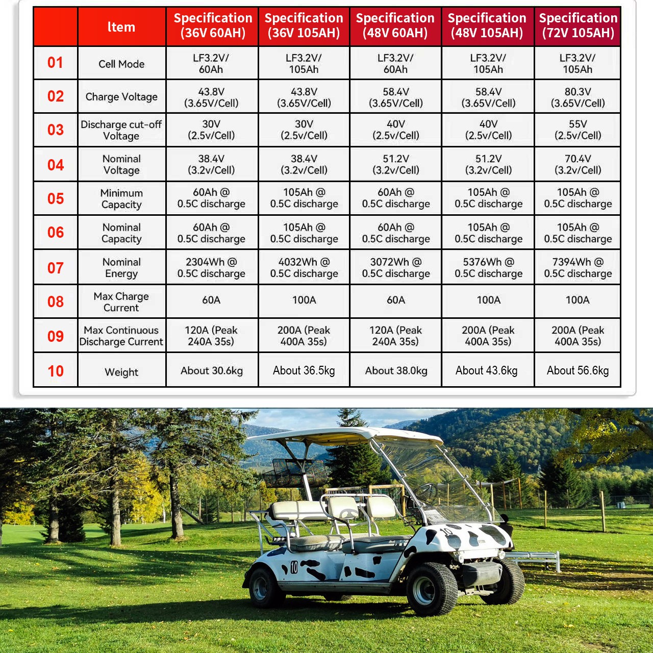 72V 105Ah Golf Cart LiFePO4 Lithium Battery 200A BMS LCD Monitor+18A Charger