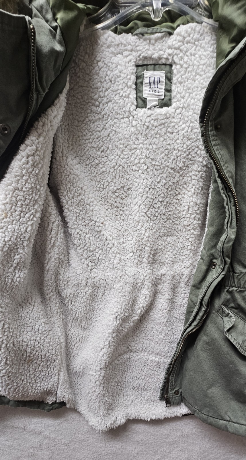 GAP Kids Utility Parka Jacket Removeable Faux Fur Hood Zip Girls Size Large