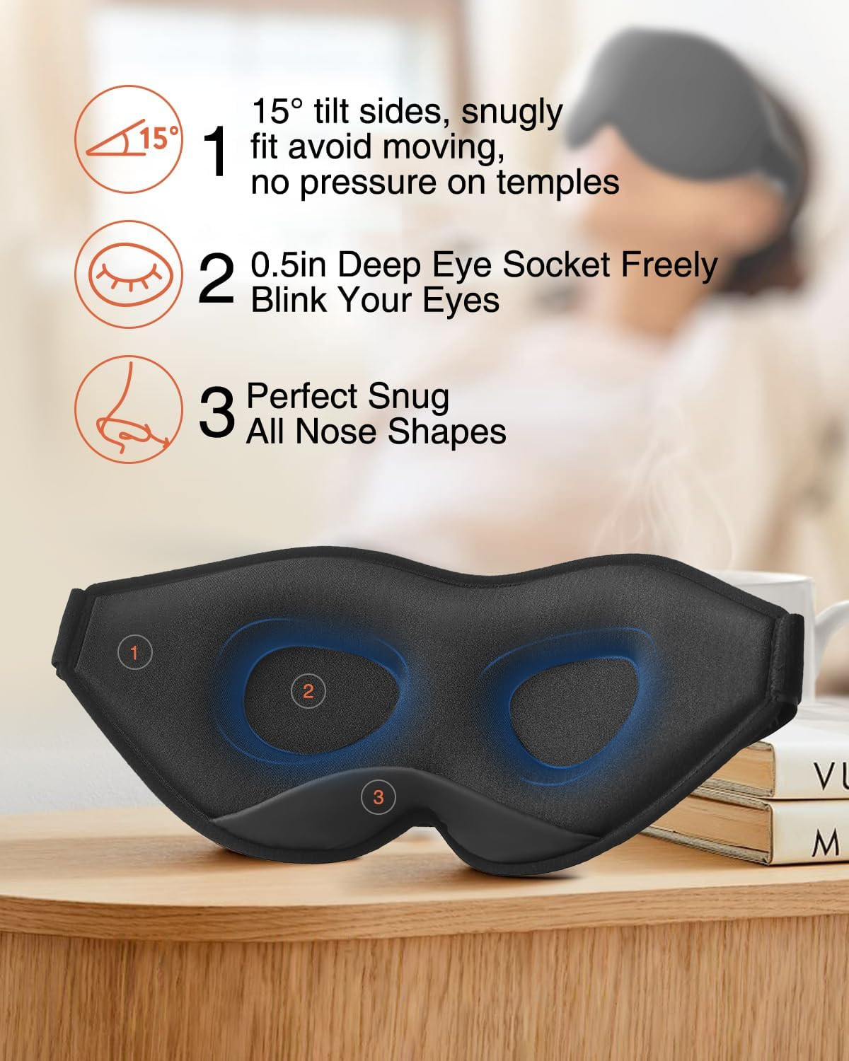 3D Sleep Mask for Side Sleeper Men Women Eye Cover Light Blocking Travel Nap