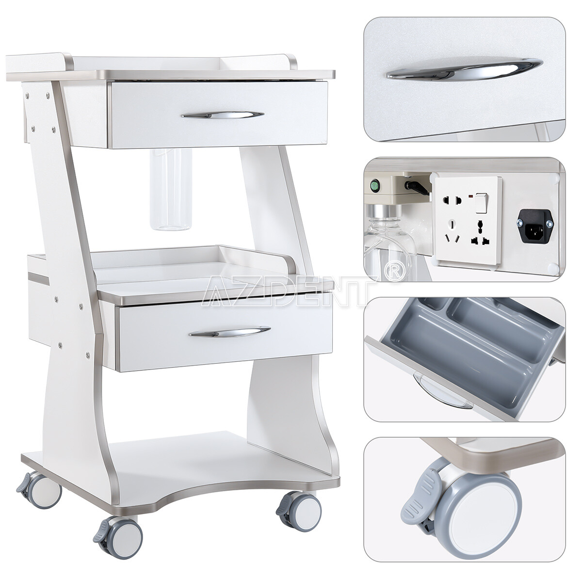 Dental Medical Cart Mobile Storage Cabinet with Drawers/Trolley Cart with Socket