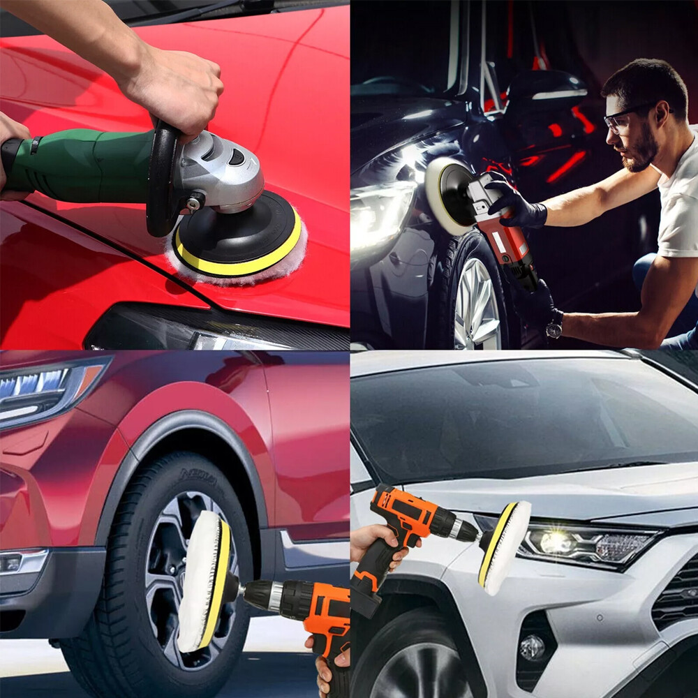 6" Buffing Polishing Pad Wool Wheel Mop Kit For Car Polisher Drill Adapter 5PCS
