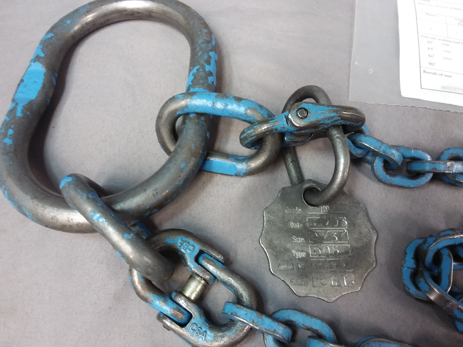 Pewag 9/32" ChainSling Grade 120 5' Reach 9000 LB DOS Cert.