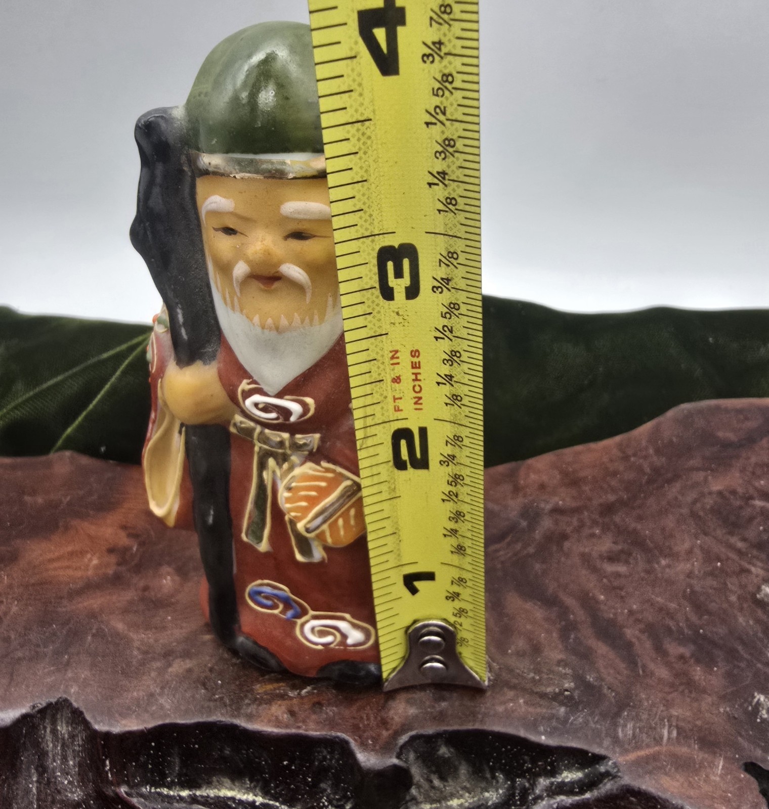 Vintage Japanese Kutani Moriage Lucky Longevity Asian Figurine 4 inches