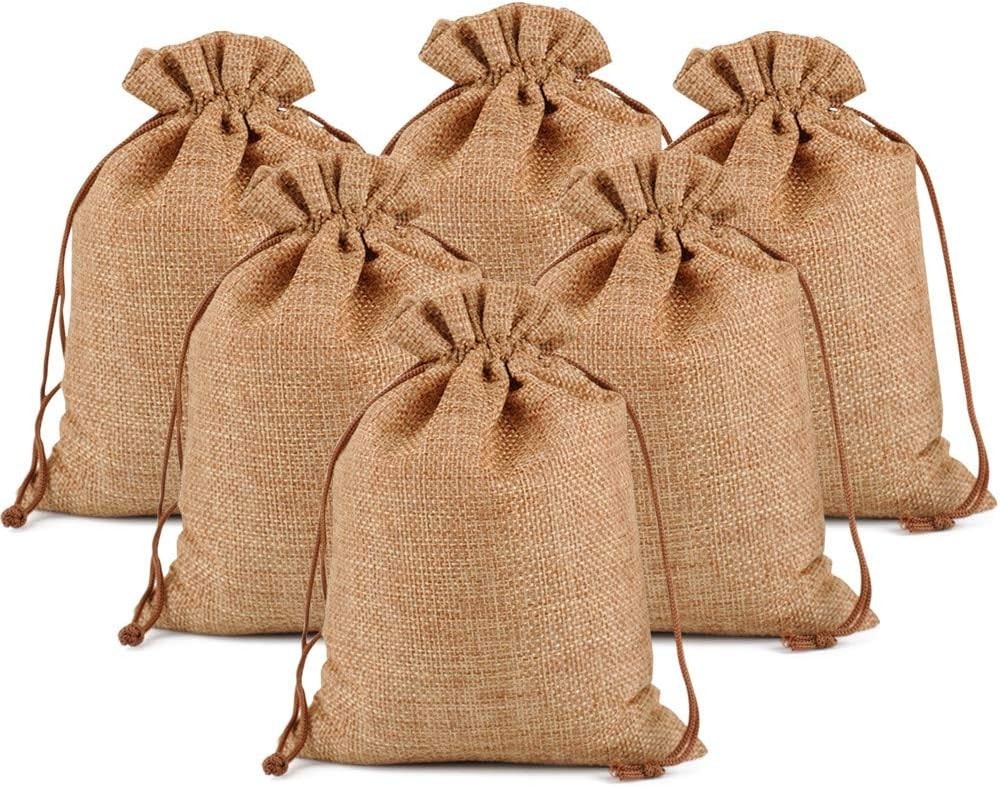 25/50/100 Wedding Hessian Burlap Hessian Jute Favor Gift Bags Drawstring Pouch