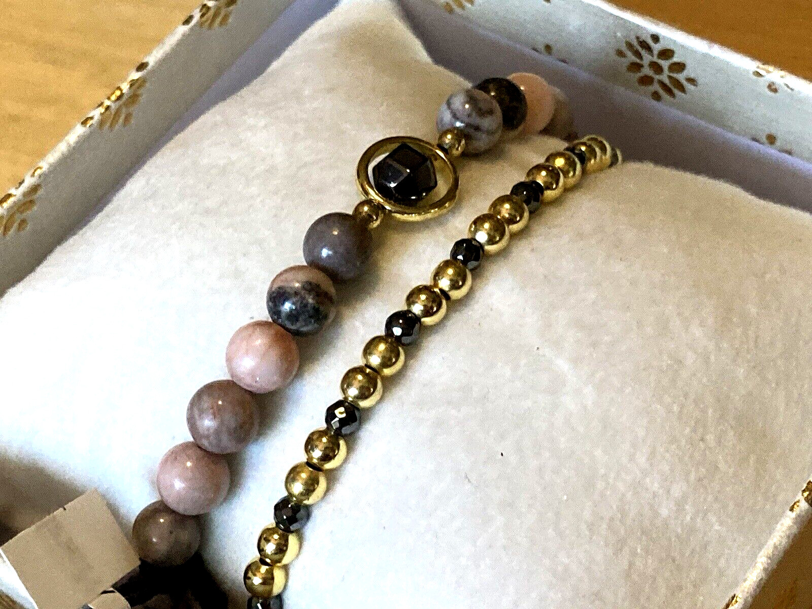 Shivam Bracelet Pink Jasper Hematite Gold Plated Beaded Set