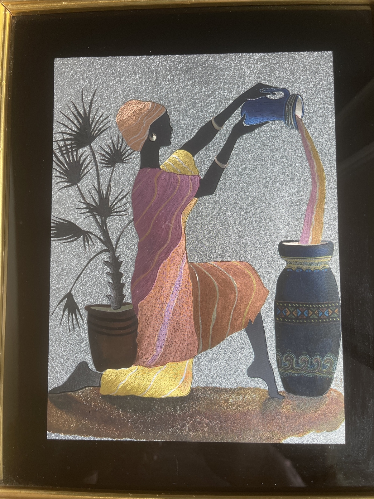 Vintage African American Foil Artwork w/ Wood Frame - Wall Decor Collectable