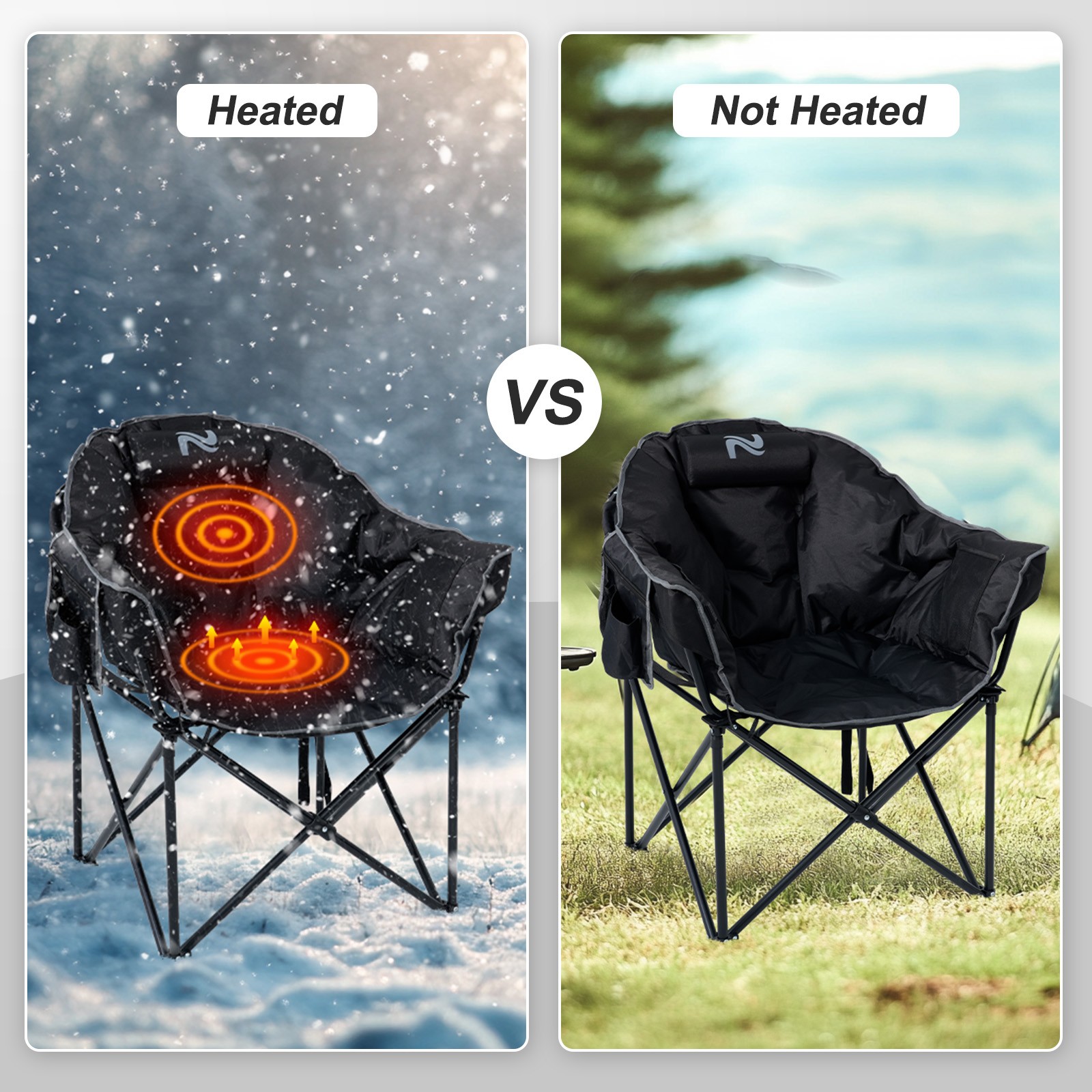 H&ZT Oversized Heated Camping Chair for Adult Heavy Duty Moon Saucer Lawn Chair