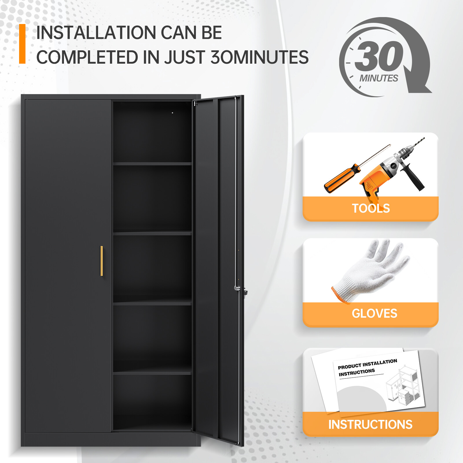 71" Garage Storage with 2 Doors 4 Adjustable Shelves Office Tool Cabinet Locking