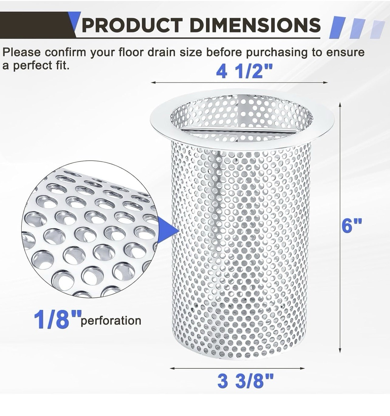 4" Diameter Commercial Floor Drain Strainer 6" Tall Perforated New