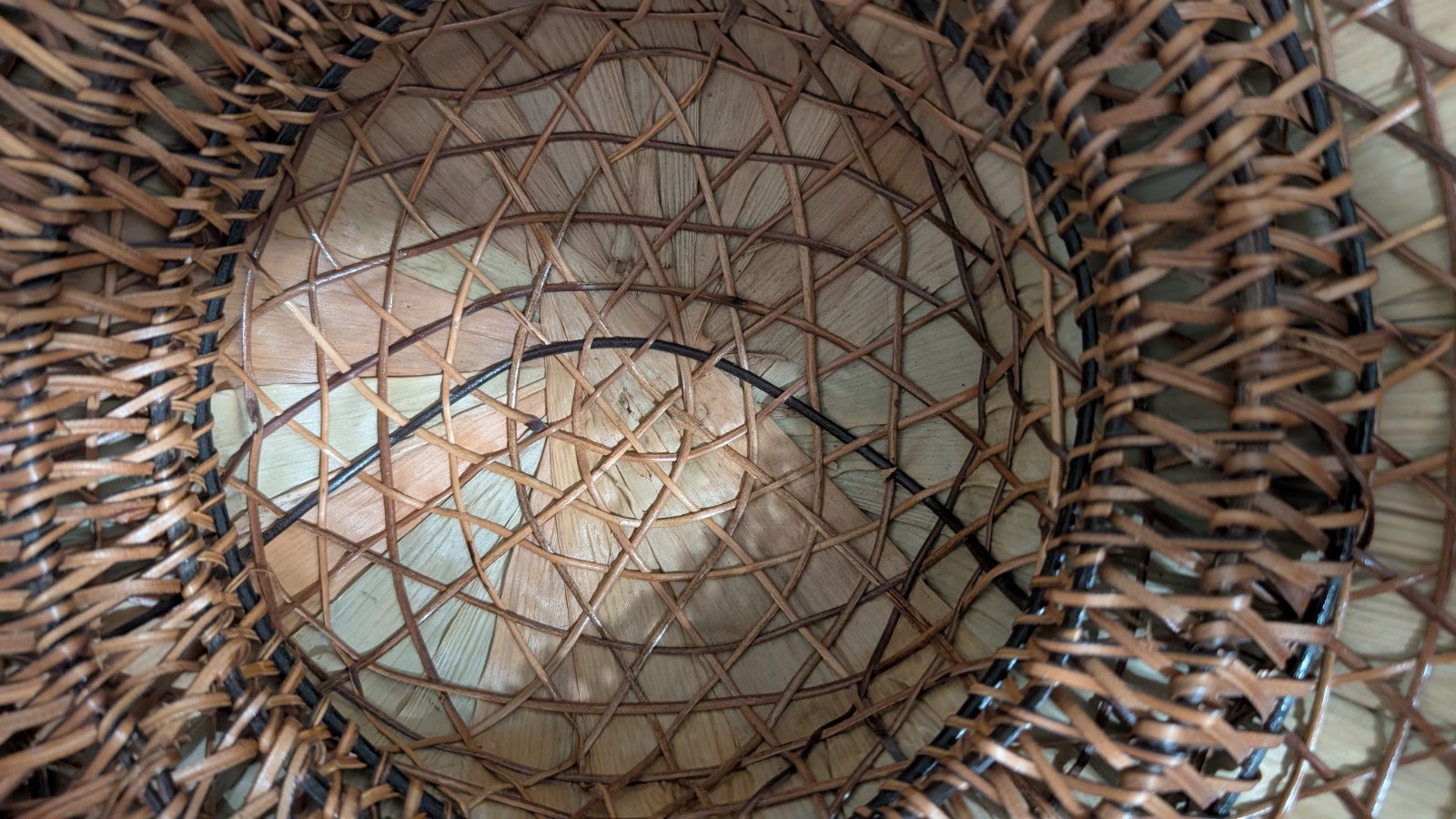 Vintage Filipino Salakot Woven Rattan and Coconut Fiber Sun Hat 15” Diameter