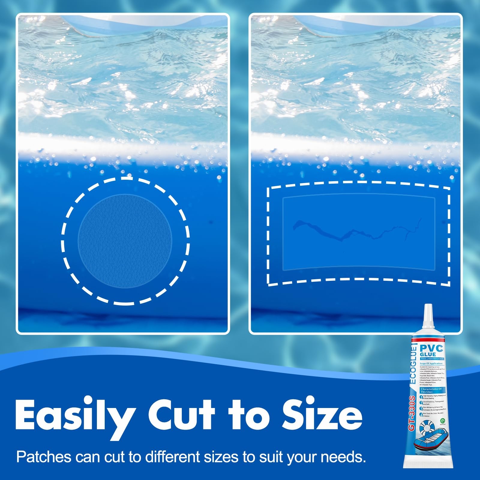 Pool Liner Patch Kit，Air Mattress Patch，Heavy Duty Vinyl Repair Kit for Infla...