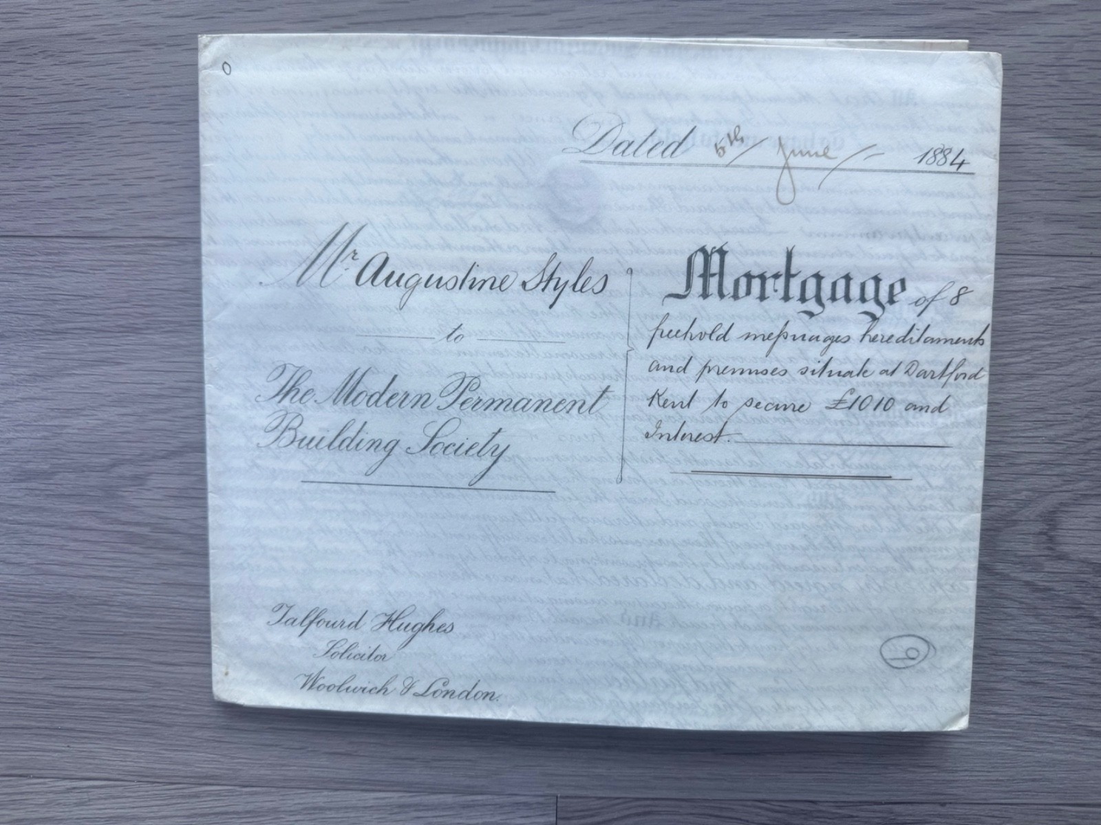 St martins Road Dartford Kent Vellum Indenture 1884 Styles to Building Society