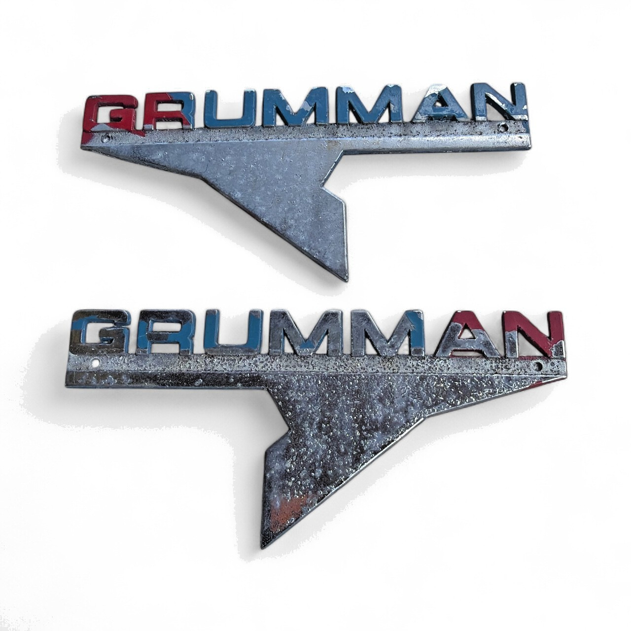 Grumman Emblem Left and Right Badges Preservation Condition Pitted Worn Awesome