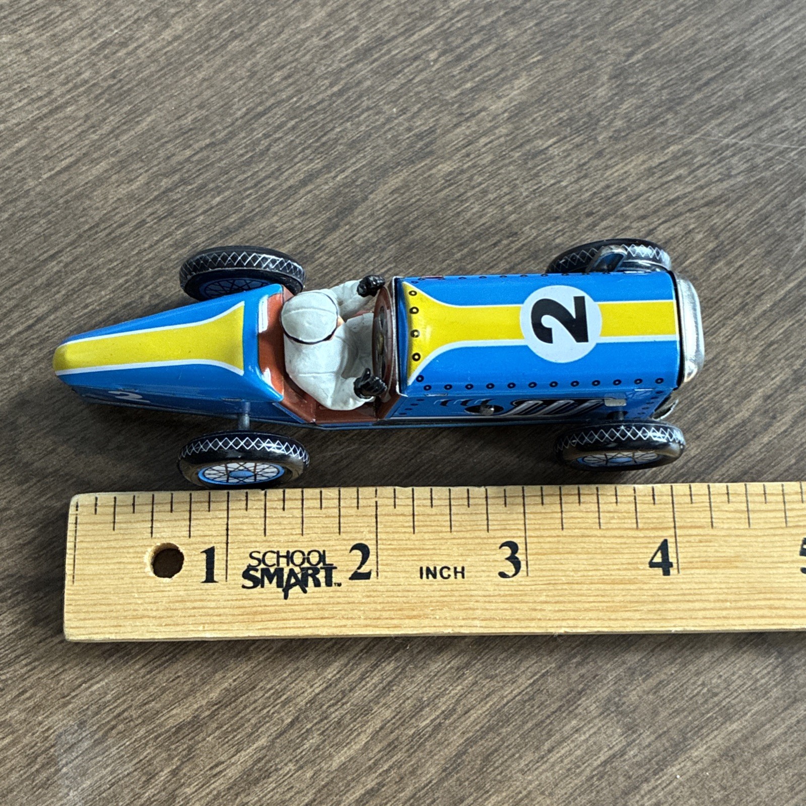 Schylling Speedway Racer Classic Wind-Up Tin Car Driver #2 Blue No BOX Or Key