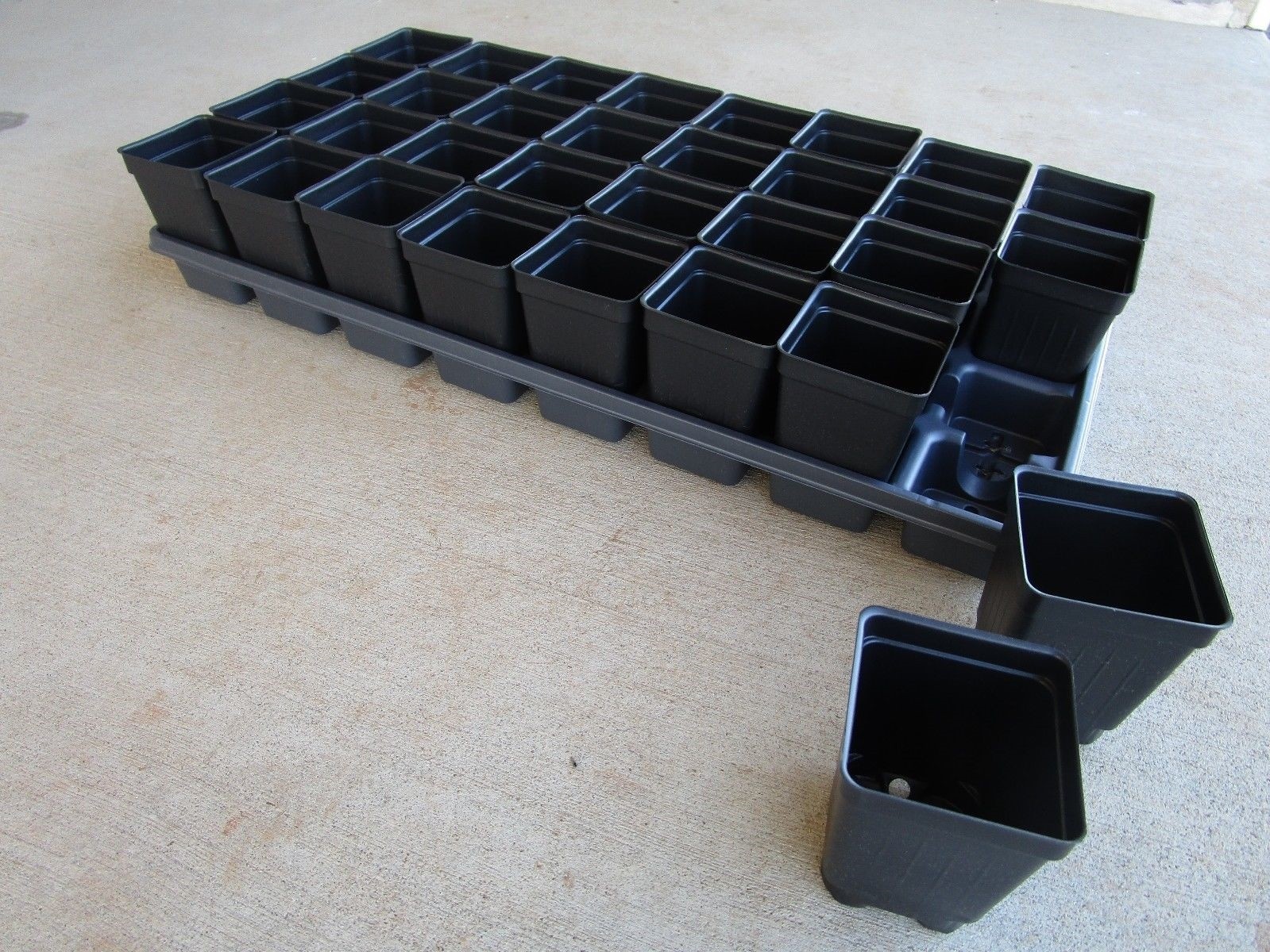 Set of 3 Divided Trays and 96 - 2.5 inch SQUARE DEEP NURSERY POTS Landmark