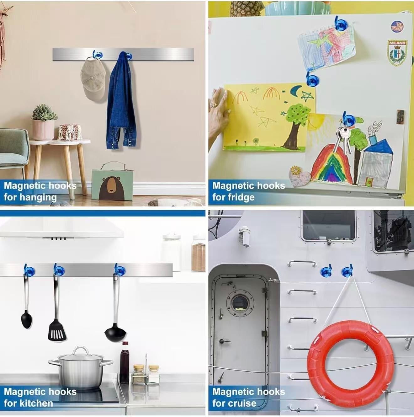 6 Pack 85LB Magnetic Hooks, Strong Cabin Ship Essentials Hook Heavy Duty Refrige
