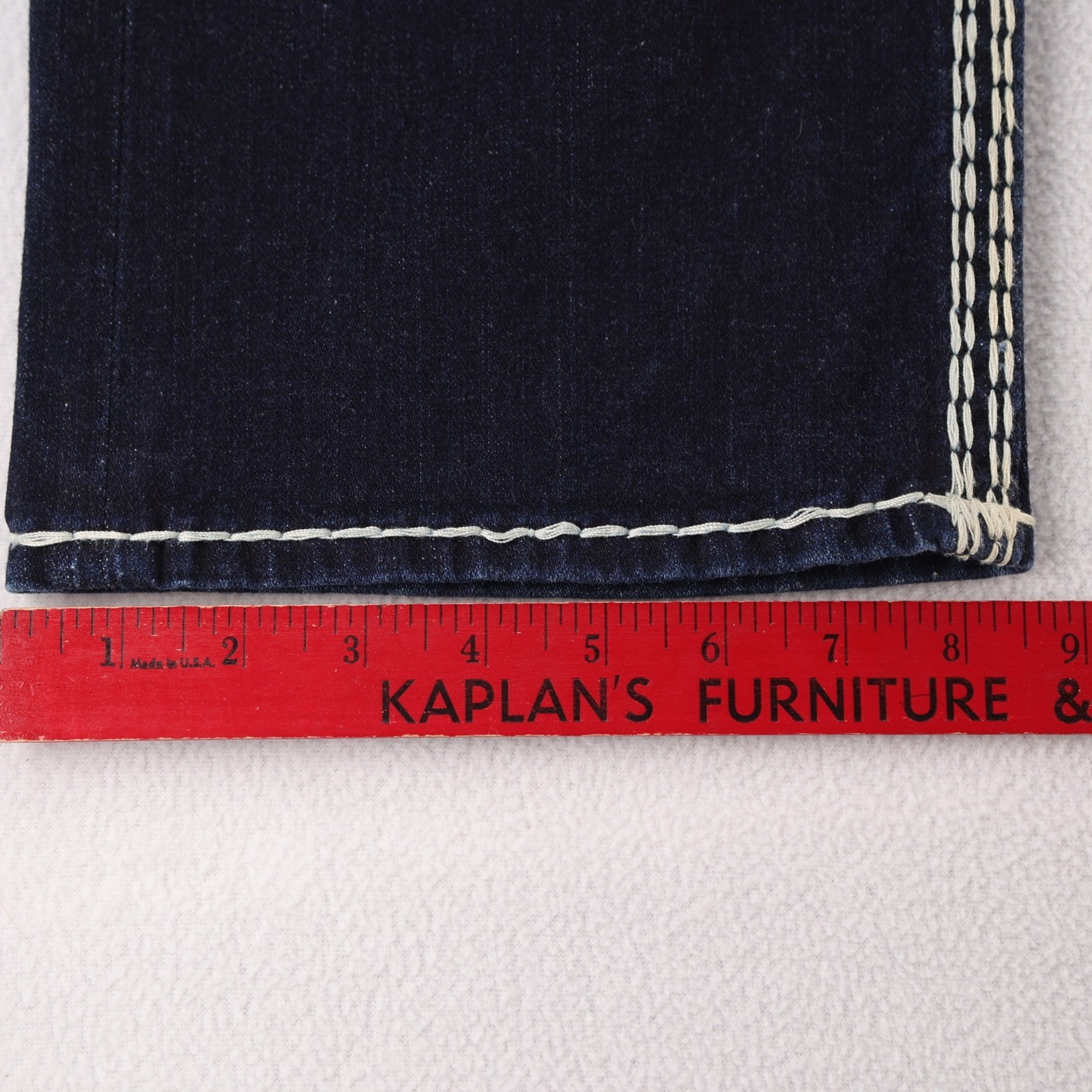 True Religion Straight Flap Super QT Jeans Mens 38 Dark Wash White Thick Stitch