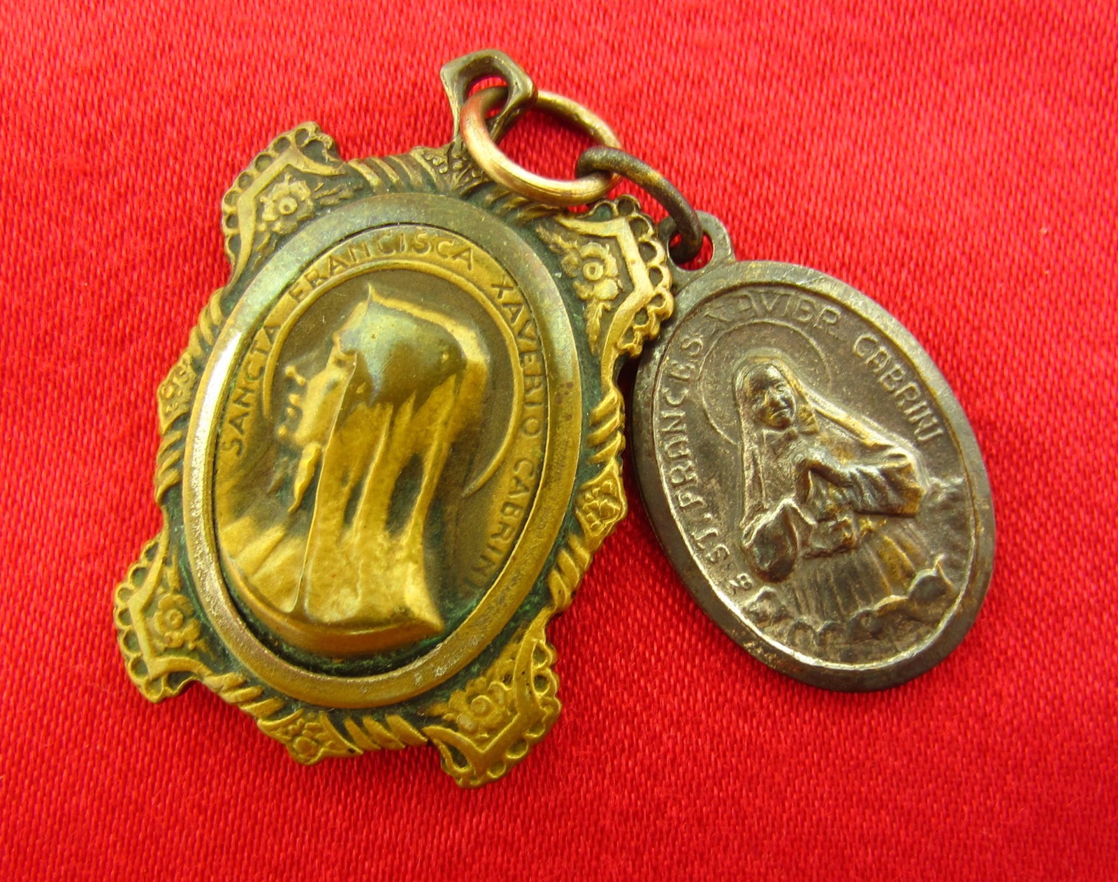 Vintage Saint Francis Cabrini Relic Medal Large Catholic Pendant