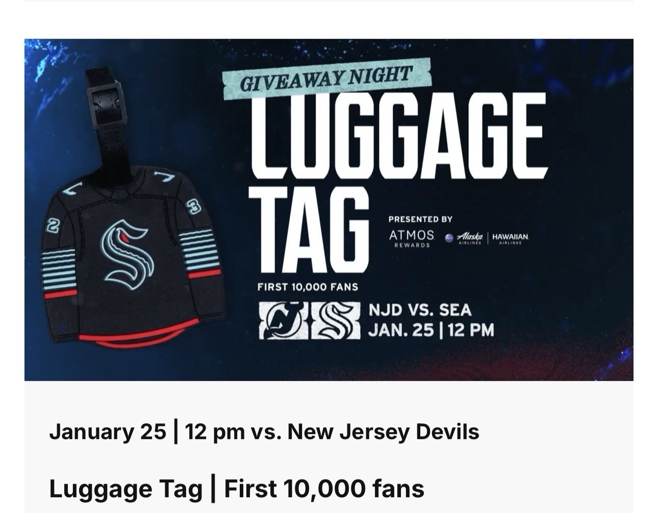 2026 Cayla Barnes Bobblehead Seattle Torrent Hockey PWHL SGA & Luggage Tag