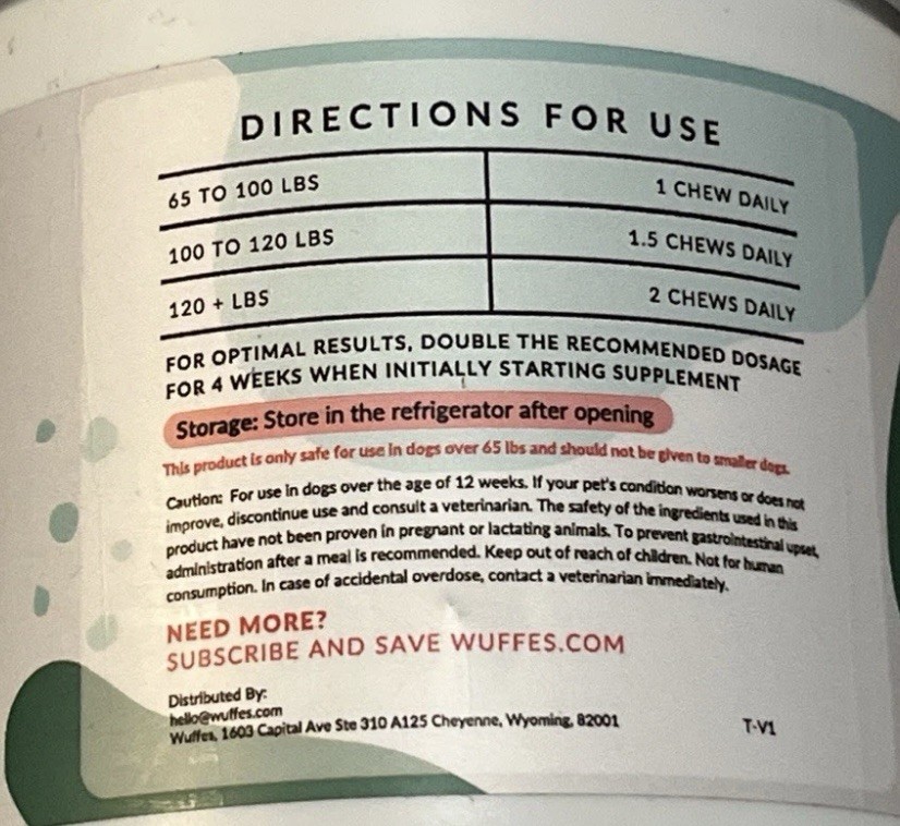 Wuffes Advanced Hip & Joint Support for Dogs over 65 lbs 30 Soft Dog Chews 3/26