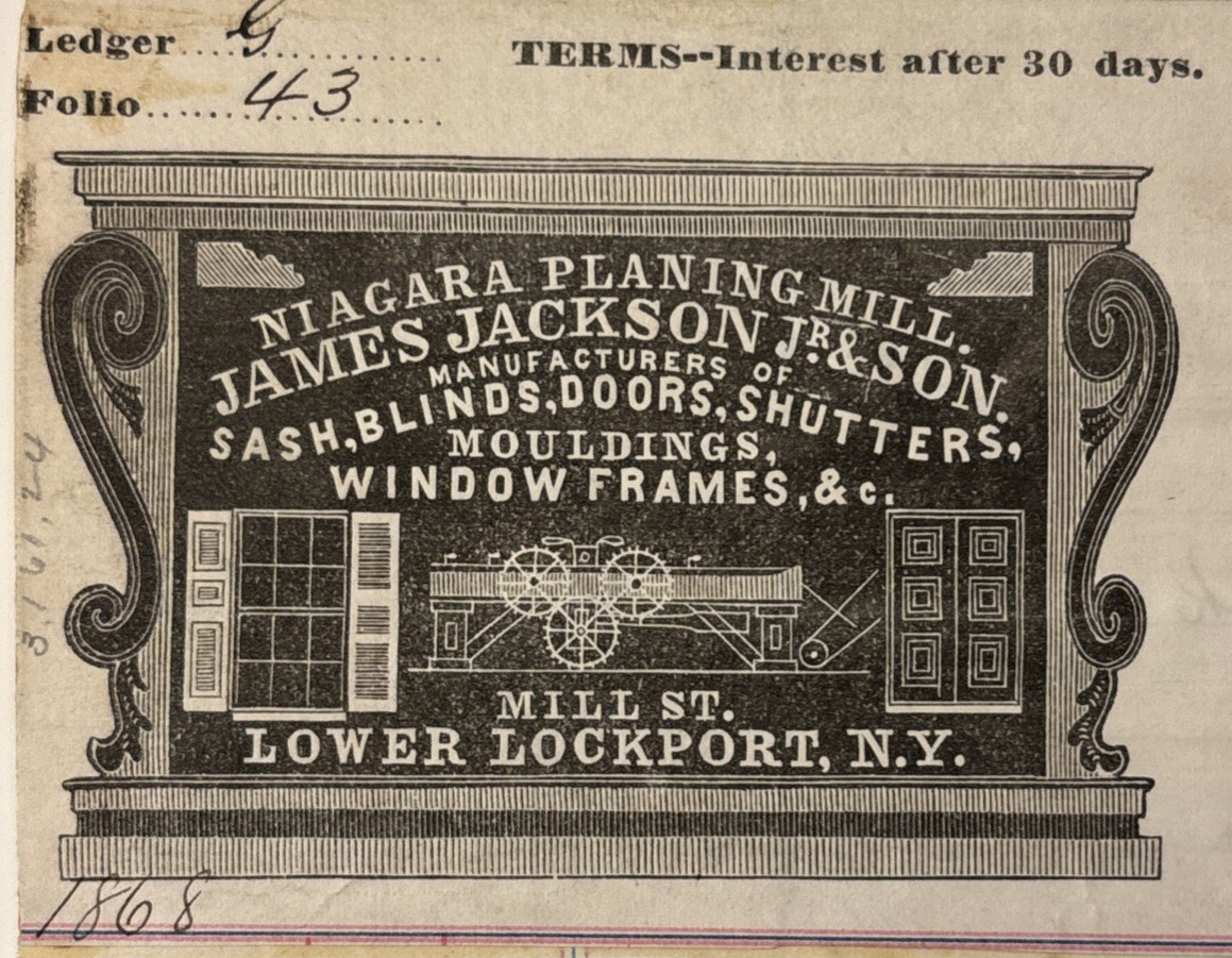 Lockport NY Niagara Planing Mill Lumber Billhead New York