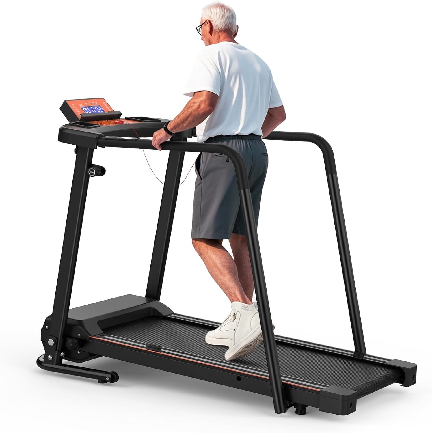 Walking Treadmills for Home Seniors with Extended Handrails for Recovery Fitness