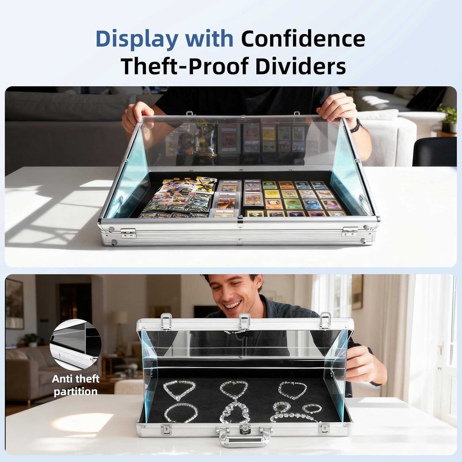 Aluminum Acrylic Clear Top Display Locking Travel Case Trading Coin/Card/Jewelry