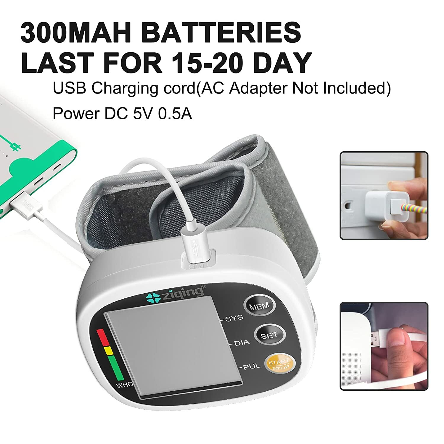 ziqing Digital Wrist Blood Pressure Monitor BP Cuff LCD Heart Rate Machine US