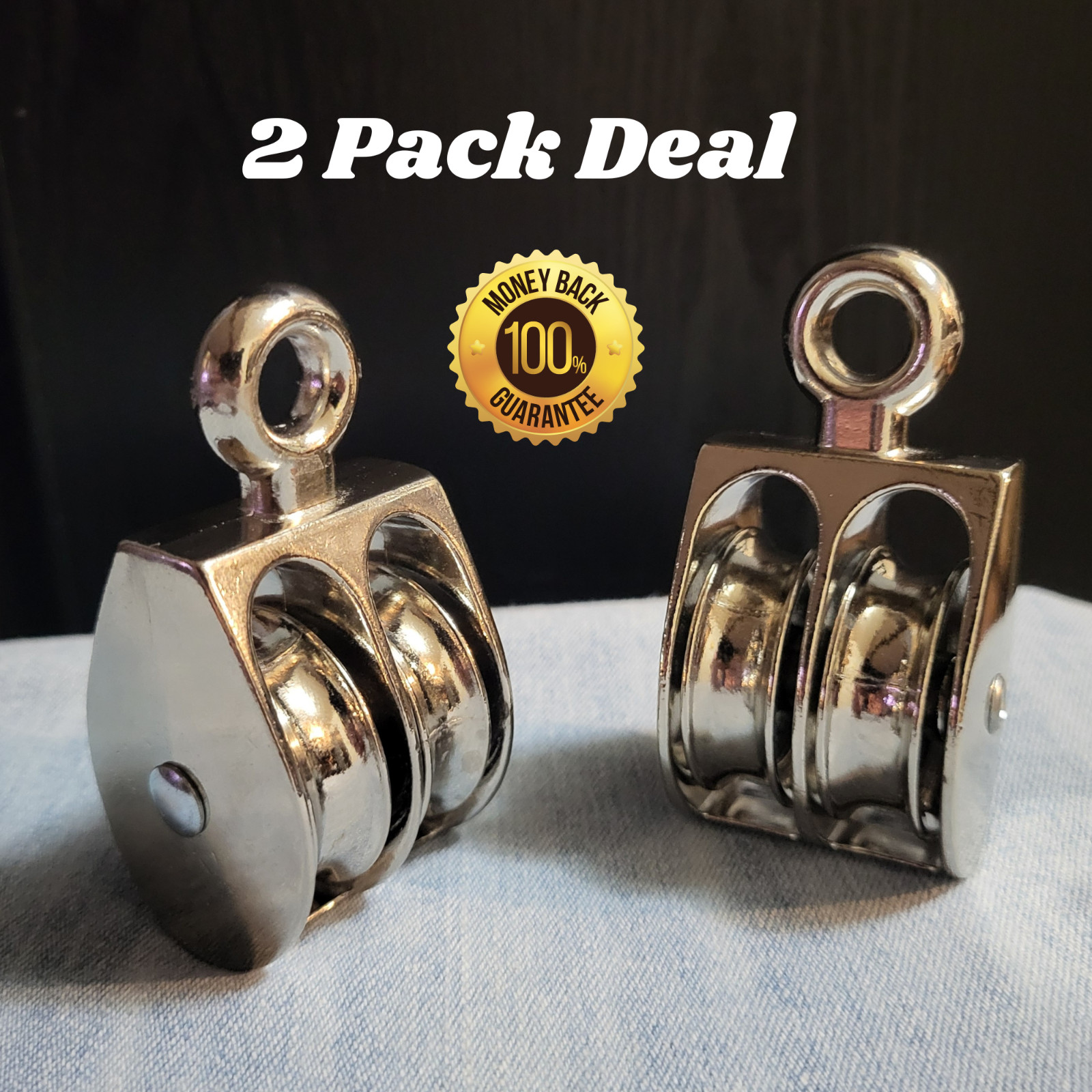 Fixed eye Dual sheave pulley (2 count) bag. dual half inch wide wheels 3"