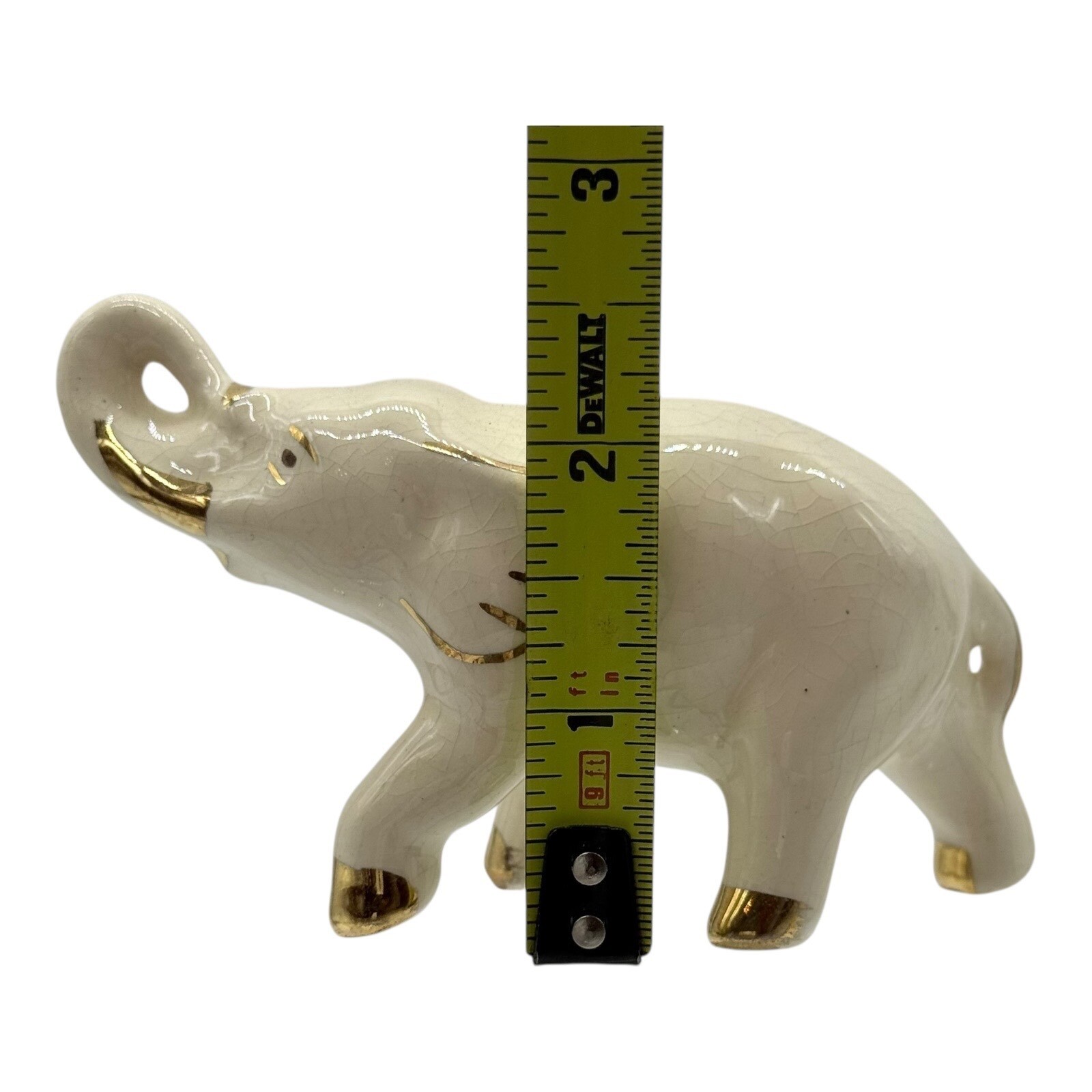 Vintage Ceramic Elephant Figurine Gold Accents Lucky Up Trunk Decor
