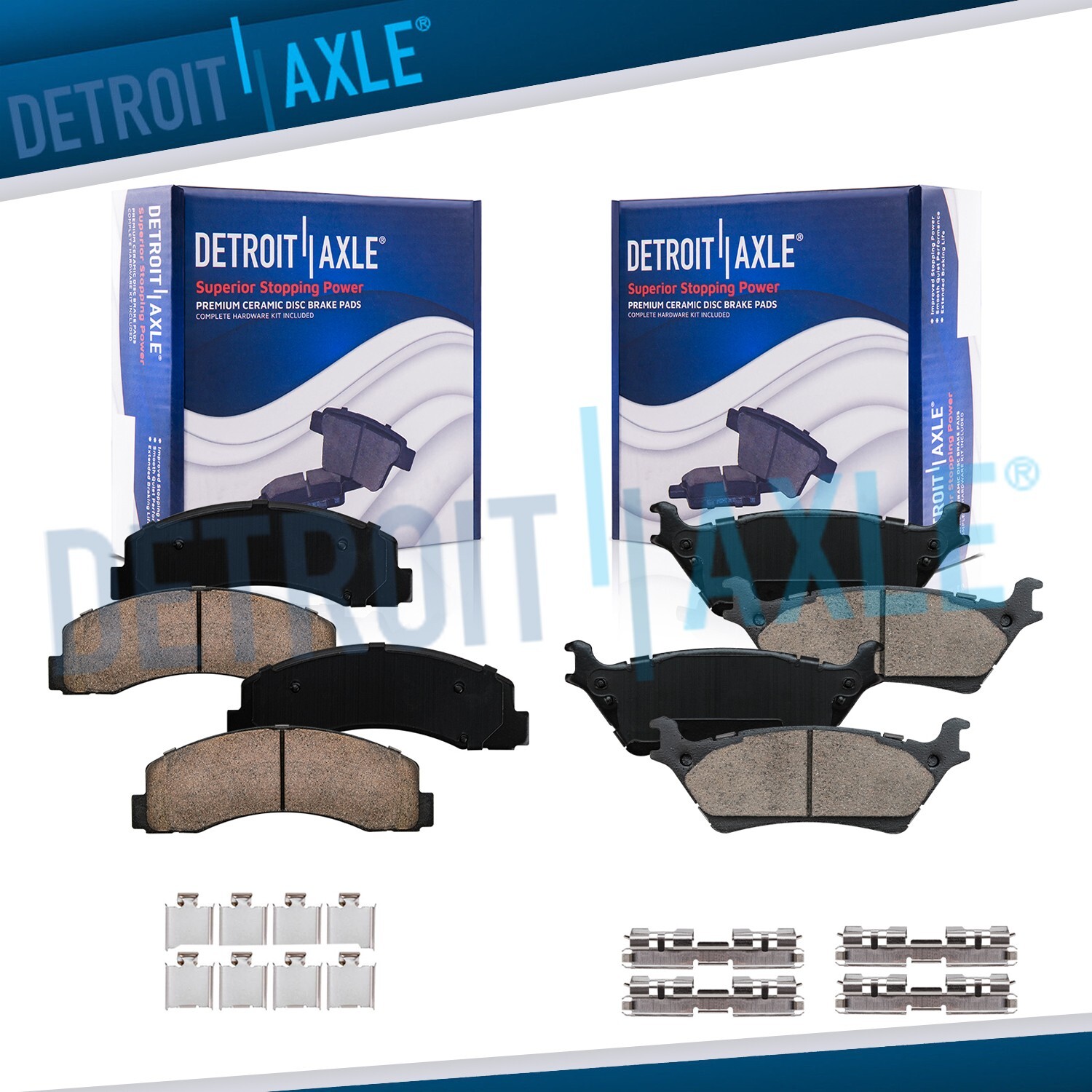 Front and Rear Ceramic Brake Pads with Hardware Kit for 2012  - 2020 Ford F-150