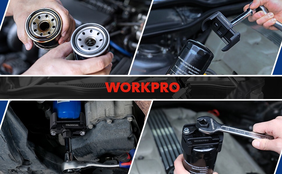 WORKPRO Universal Oil Filter Wrench Adjustable w/Auto-Clamp Spring Removal Tool