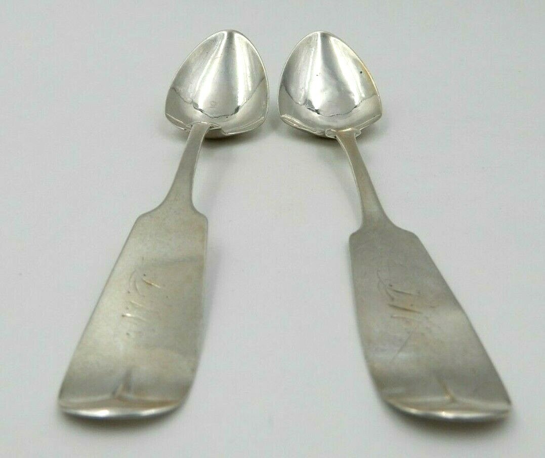 ANTIQUE SET OF TWO E.S. HUNTINGTON CO. (CT) MONOGRAMMED COIN SILVER SPOONS