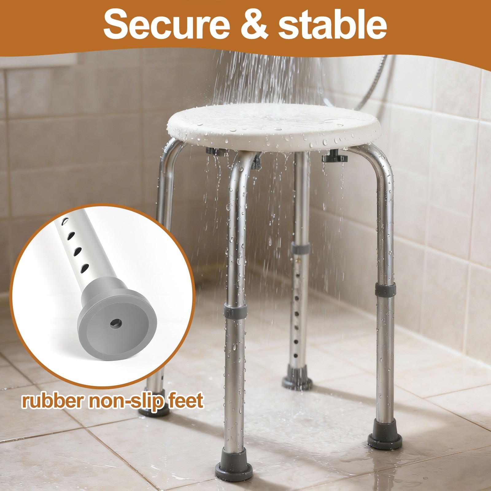 Adjustable Shower Chair Bath Seat Stool for Elderly, 300 lb