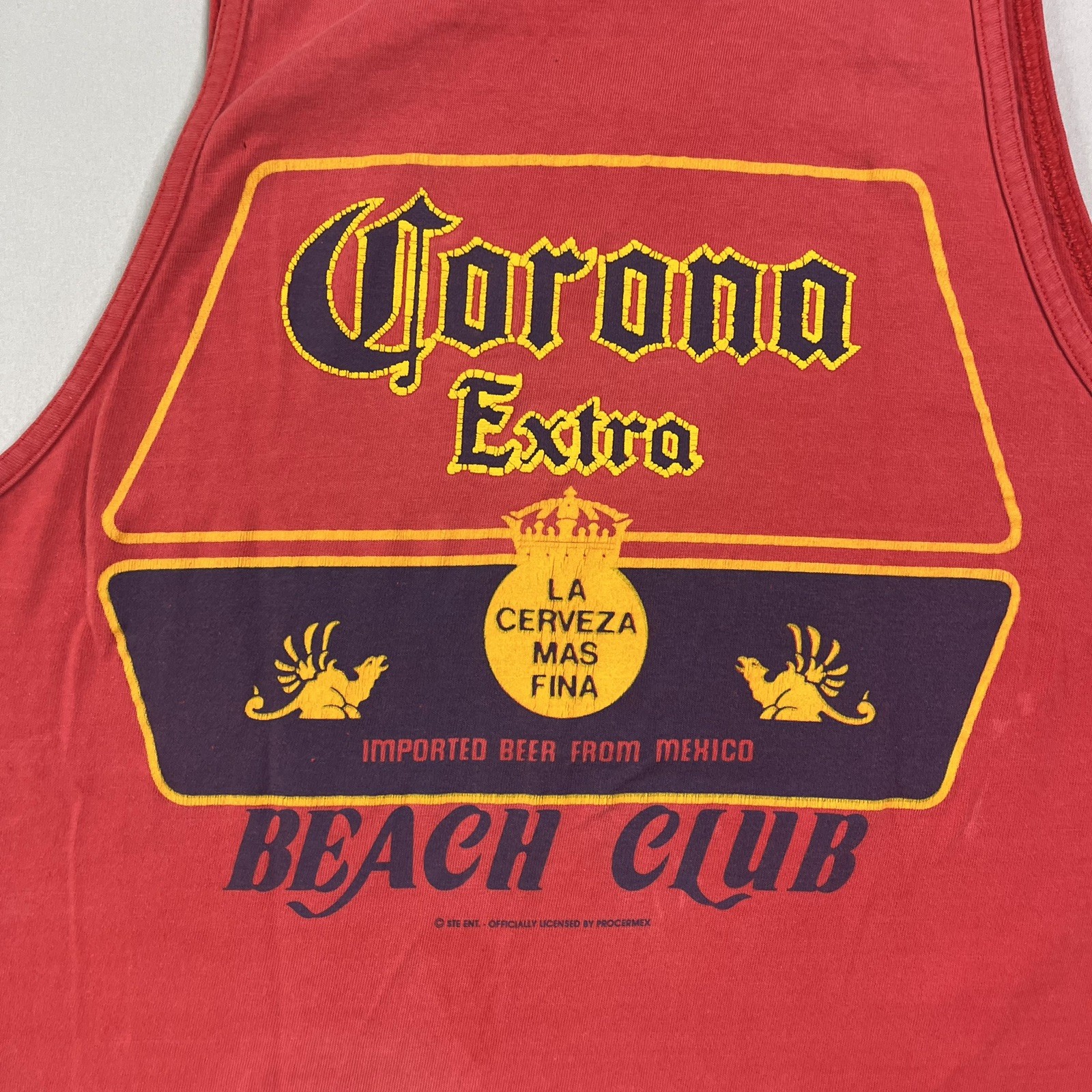 Vtg Corona Beach Club Tank Top Mens Large Red Distressed Baja California Mexico