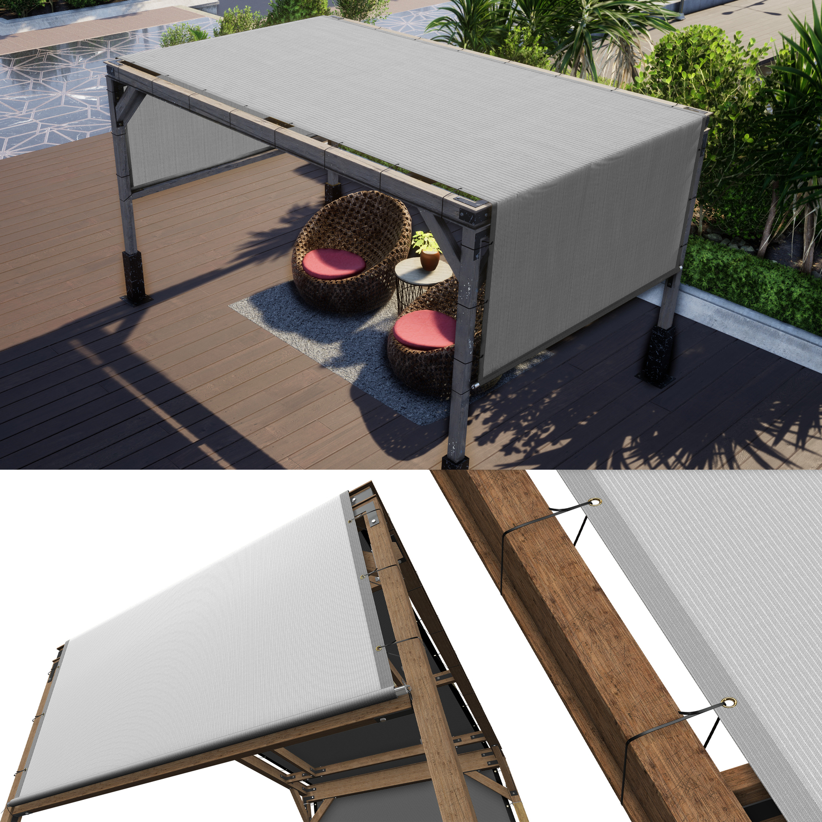 ColourTree Pergola Sun Shade Cover Universal Replacement Canopy w/ Rods, Black