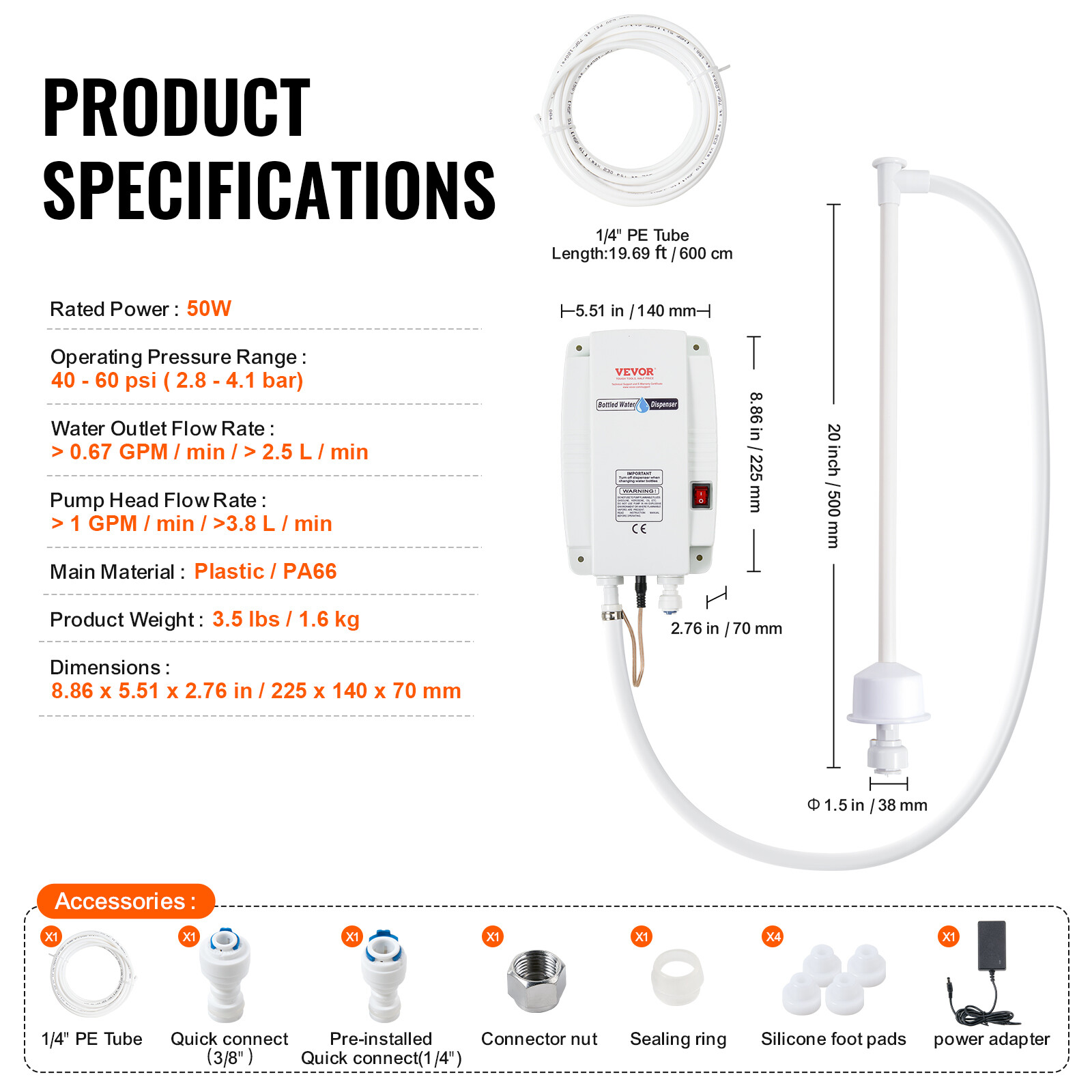VEVER AC Bottled Water Dispensing Pump System Dispenser Replace Bunn Flojet 110V