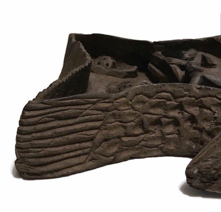 Antique African Carved Wood Fish Depicting Men Working Inside