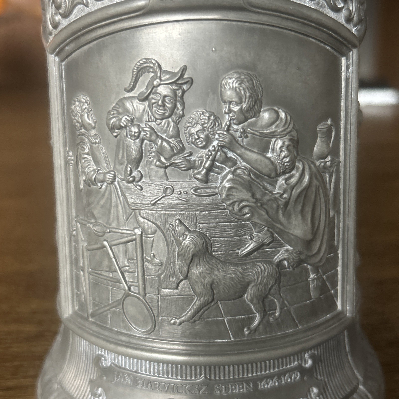 Vintage ceramic German stoneware beer mug with tin cap