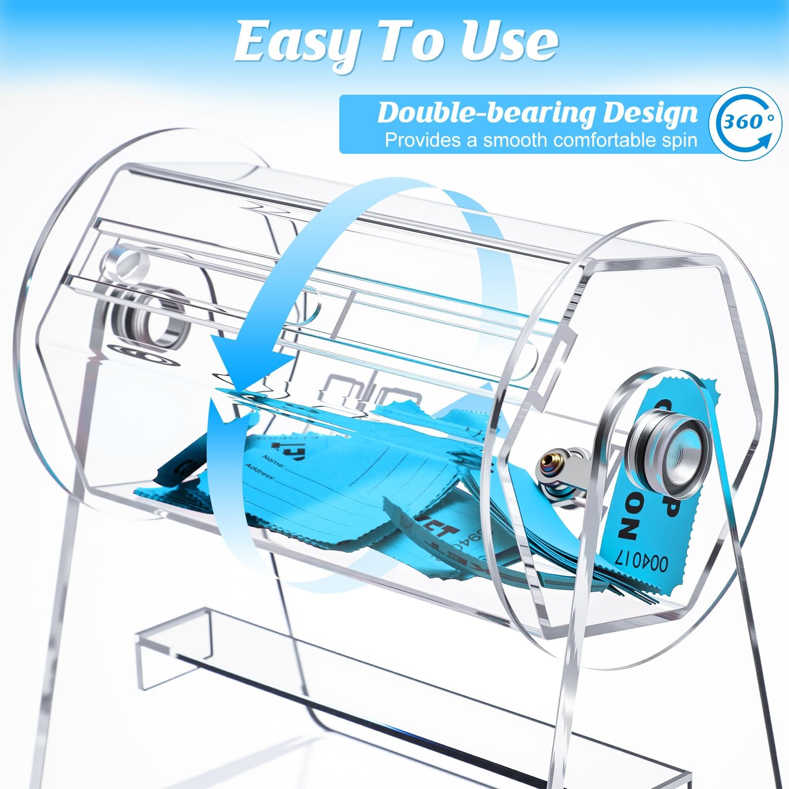 Acrylic Raffle Drum, Clear Raffle Ticket Box Drum Spinner Cage with 1000 Tick...